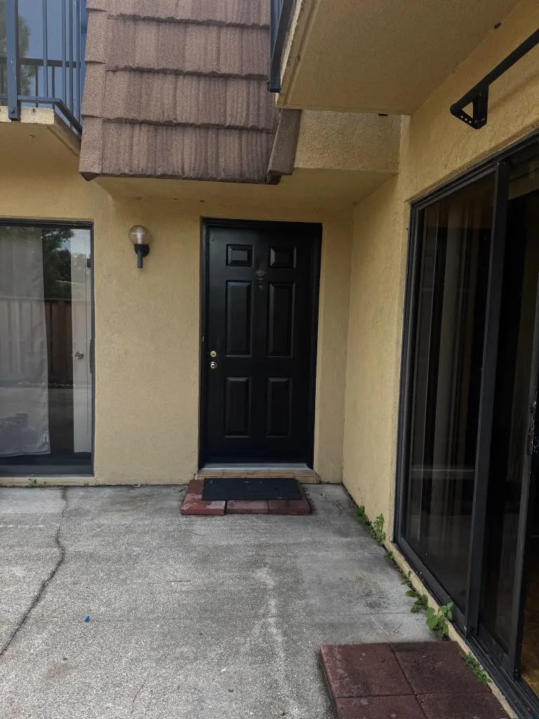 After: the same front door painted black