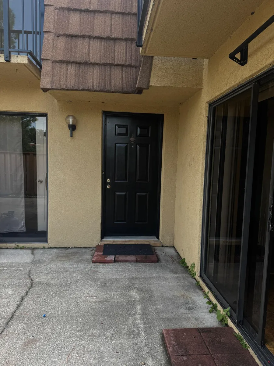 The same courtyard entry door painted black